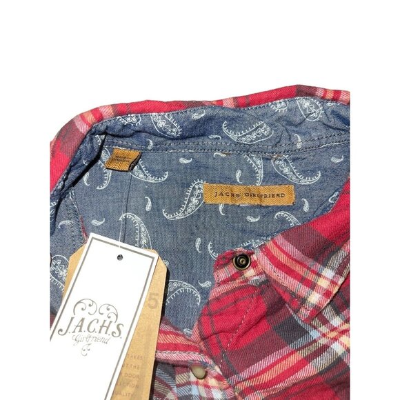JACHS GIRLFRIEND Women's Size Small Red Flannel Shirt 100% Cotton Pearl Snap - Picture 10 of 13